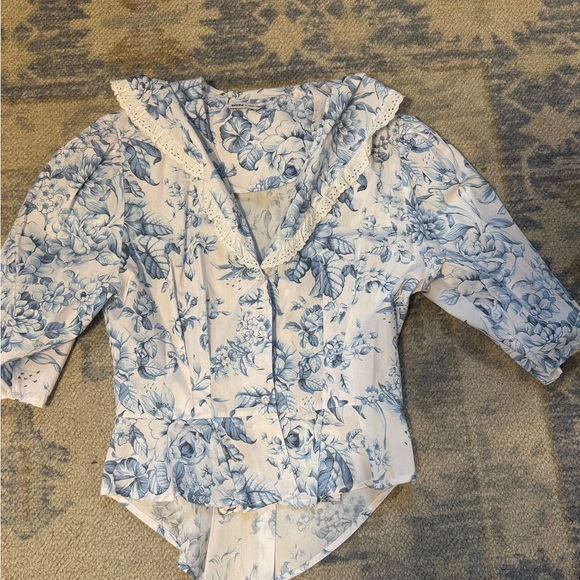 Batsheva Tops - Batsheva Laura Ashley size 2 fits like a small Blue and White Floral Blouse